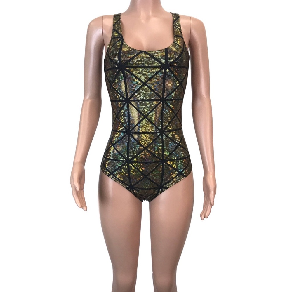 Gold holographic body suit leotard